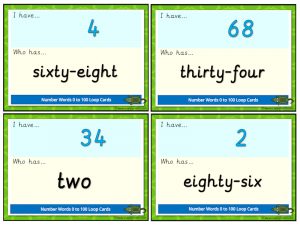 Number Words to 100 Loop Cards